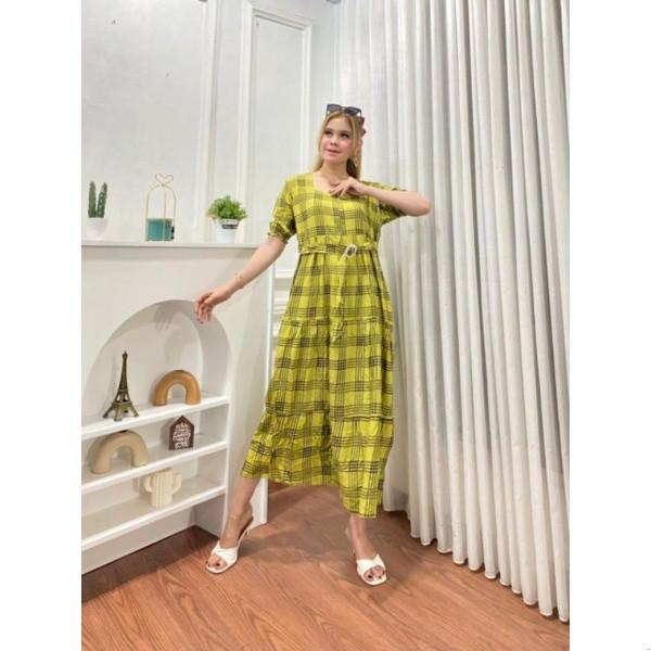 Manda Dress Panjang Motif Kotak Long Model Kekinian Batik Ayu Bahan Ra