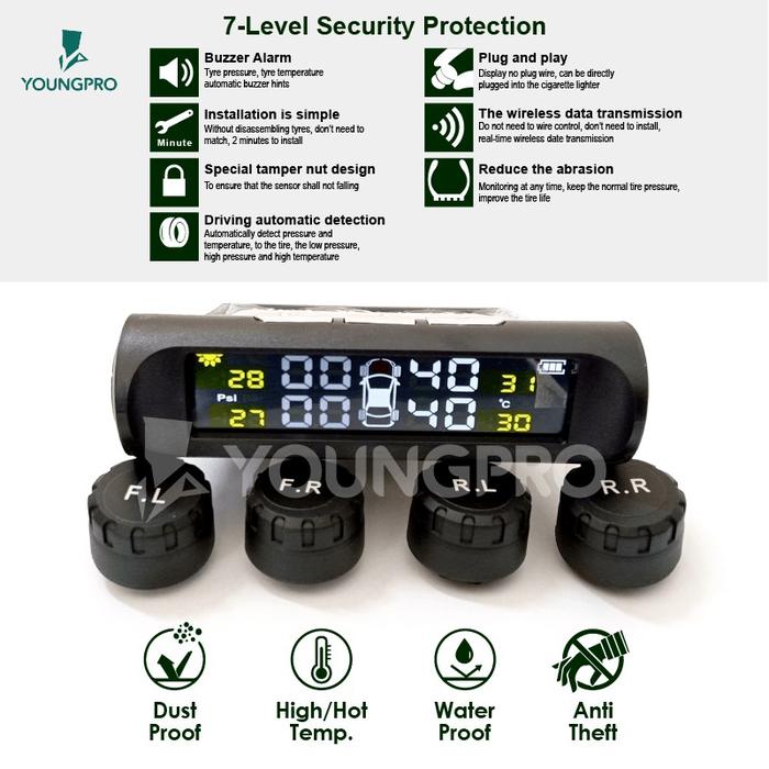 YR643 YOUNGPRO TPMS C240 C260 Tekanan Ban Monitoring System Surya