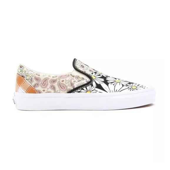 Sepatu Vans Classic Slip On Meadow Patchwork 100% Original Wanita Putih Sneakers