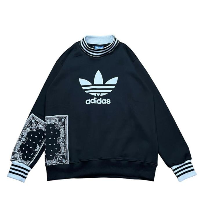 CrewnecK Adidas Paisley Black BandanaRib stripe vintage style