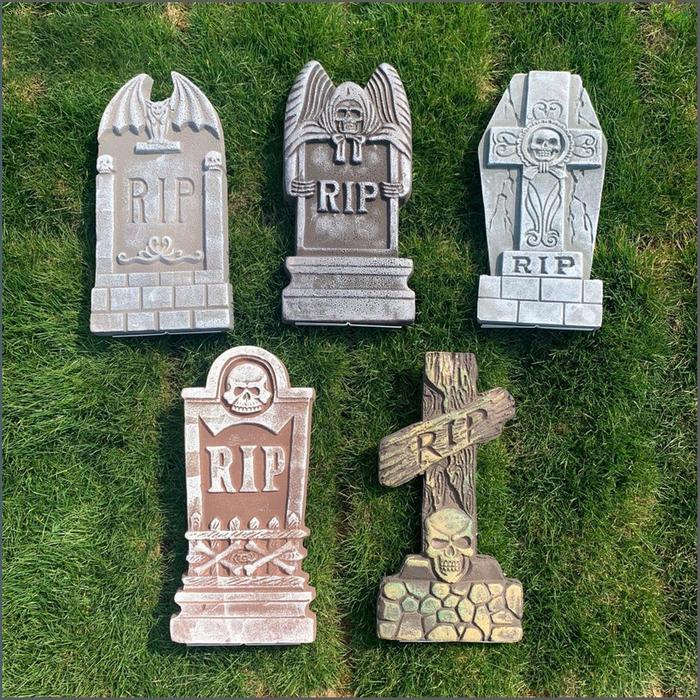 5pcs Halloween Busa RIP Batu Nisan Mengerikan Salib Tengkorak Kematian