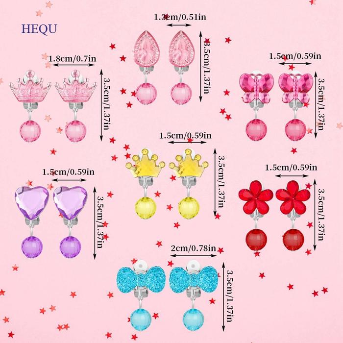 Hequ 7 Pasang / Set Anting Klip-On Tanpa Tindik Untuk Anak Perempuan