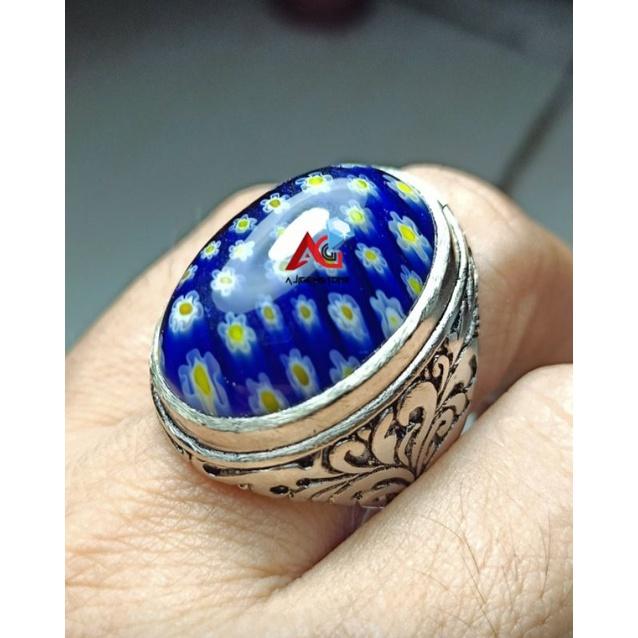 BATU CINCIN PRIA TERATAI BIRU IBATU UNIK ANTIK TERBARU BERKUALITAS