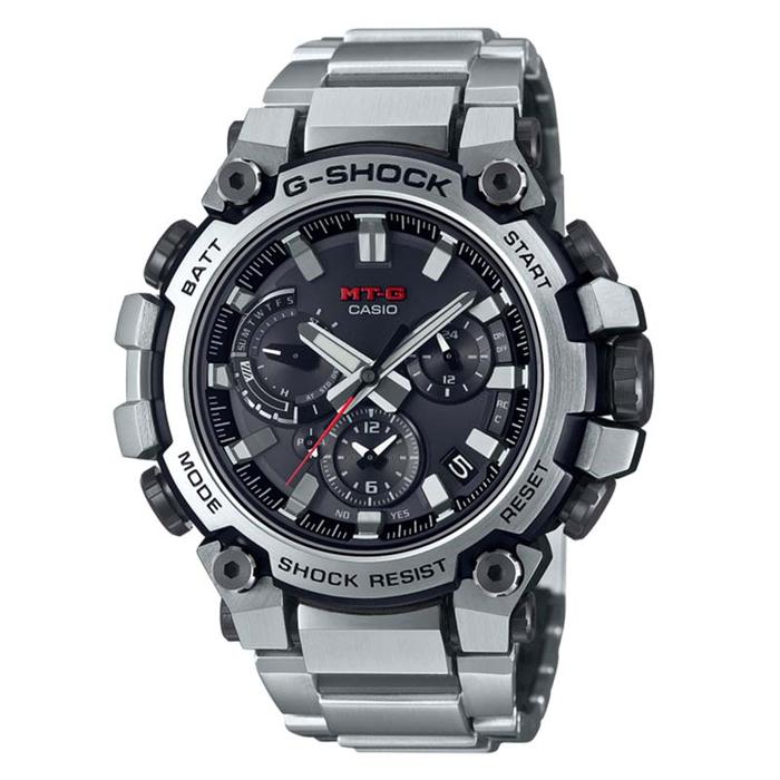 JAM TANGAN PRIA CASIO G-SHOCK ORIGINAL TOUGH SOLAR ANALOG SILVER STAINLESS STEEL MTG-B3000D-1A CASIO