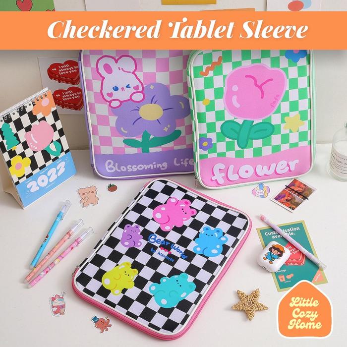 Checkered Tablet 11 Inch Sleeve / Motif Aestetik Lucu / Pouch Sarung