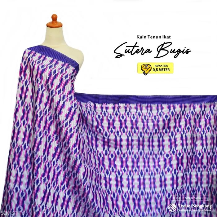 Kain Tenun Ikat Sutra Asli Bugis Warna Ungu - Tenun Sengkang SIK-34-TJ