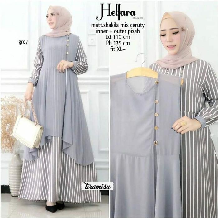 Helfara Set 2 In 1 Gamis + Outher Busui Friendly Bahan Shakilla Import