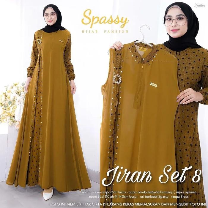 Gamis Terbaru Jiran Set 8 2In1 Gamis + Outher Bahan Rami Import Mix