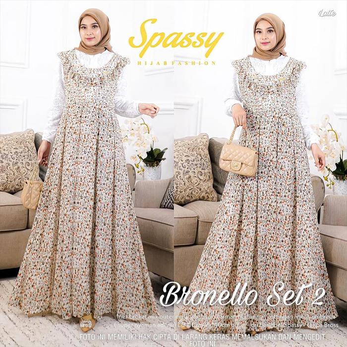 Bronello Set 2 Gamis Ceruty Bunga Motif Terbaru Dress Ceruty