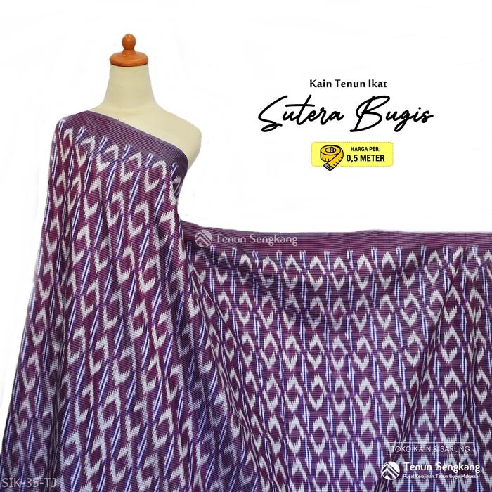 Kain Tenun Ikat Sutra Asli Bugis Warna Ungu - Tenun Sengkang SIK-35-TJ