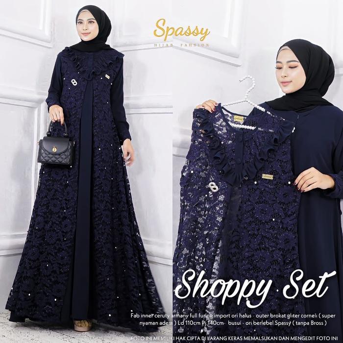 Shoppy Set 2 In 1 Gamis + Outher Busui Friendly Bahan Ceruty Full