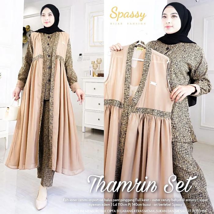 Gamis Terbaru Thamrin Set 2In1 Gamis + Outher Bahan Rami Import Mix