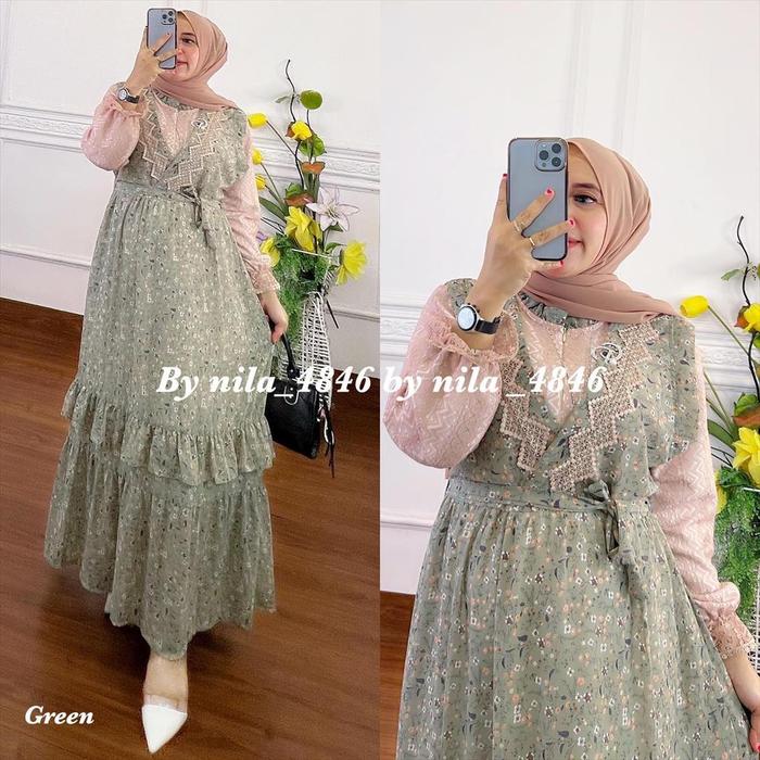 Gamis Malaysia / Aura Dress / Gamis Ceruty Motif Bunga 2022 / Gamis
