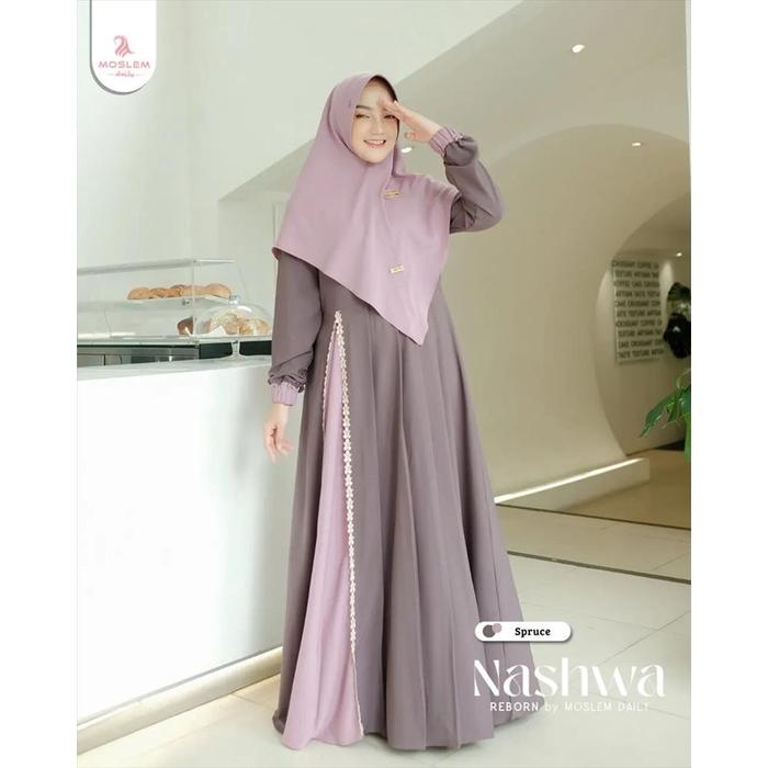 Nashwa Syari Gamis Set Free Hijab 2In1 Gamis Busui Terbaru 2023