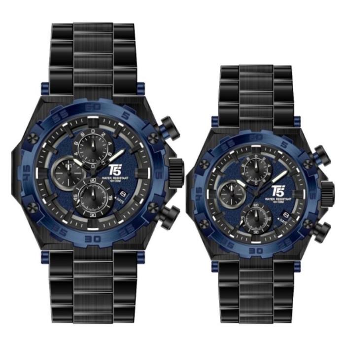 Jam Tangan Couple Analog Pria Wanita T5 3847 Stainless Original Watch