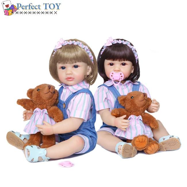 Ps 55CM Fleksibel Rambut Pendek Cewek Lembut Silikon Boneka Babydoll