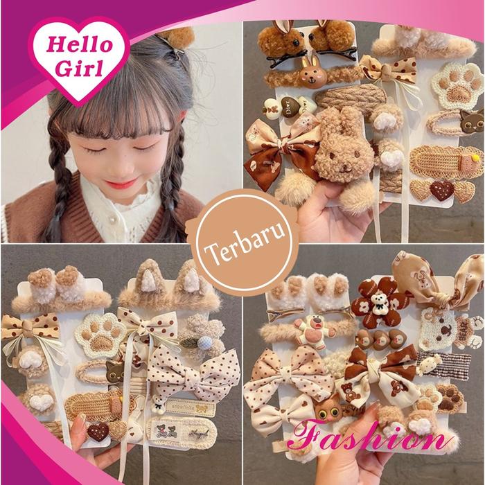 Hallo Girl) F75 1Papan 10 Pcs Jepit Rambut Karakter Klip Jepitan Anak