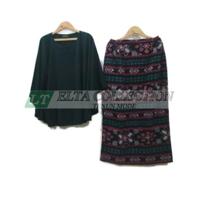 ready Setelan batwing dan rok span etnik tenun motif NTT