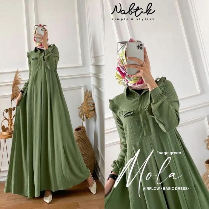 Gamis MOLA Crinkle airflow rempel dress maxy kekinian terbaru