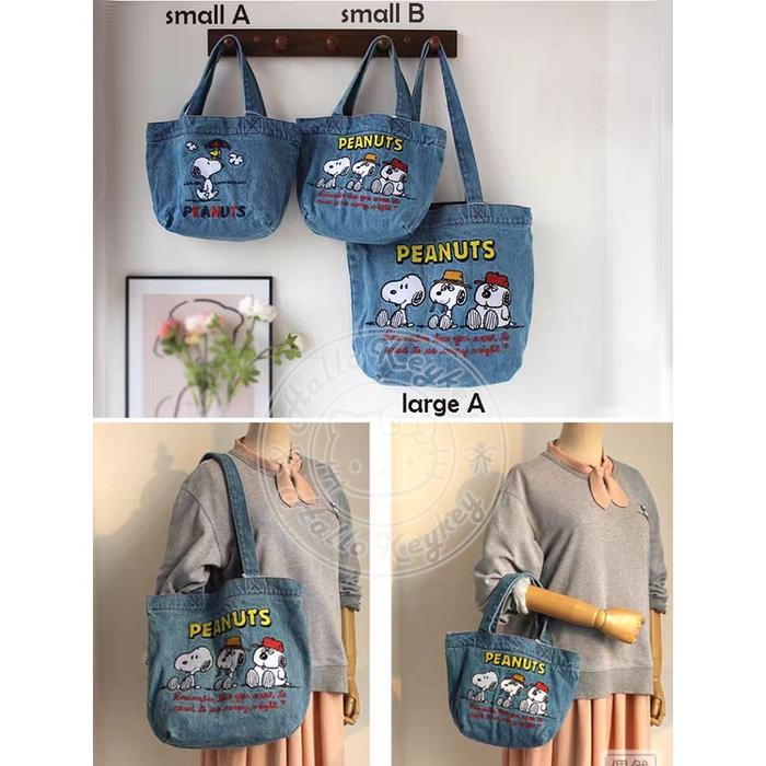 tas tenteng bahu bahan jeans snoopy original peanuts