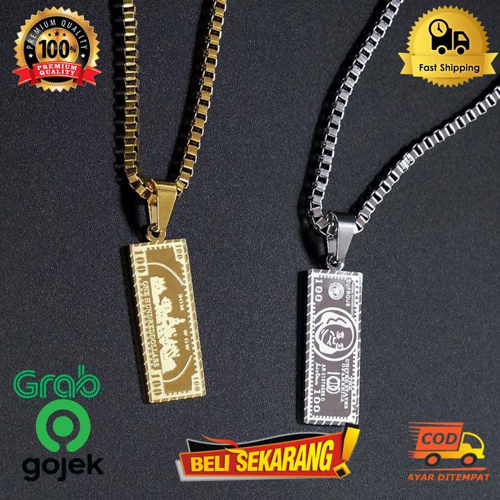 Kalung Titanium Lapis Silver Gold 100 Dollar Amerika Men Necklace K65
