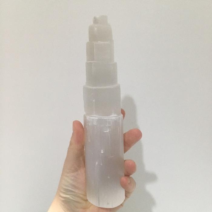 Selenite tower asli 19,5 cm besar high quality cleanse energy kristal