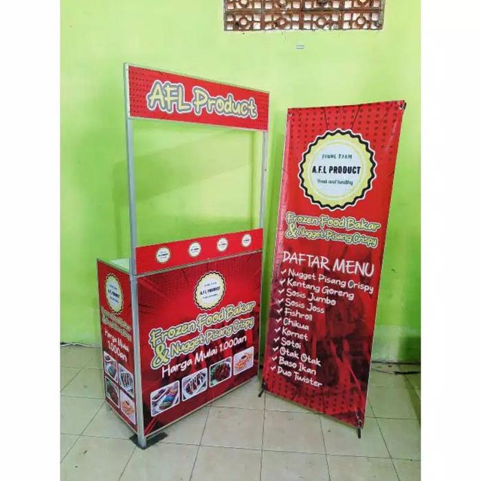Premium !! BOOTH PORTABLE STAND JUALAN MAKANAN MINUMAN FULL COVER