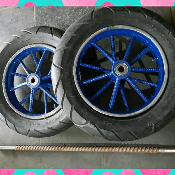 new Roda Gerobak Ring 12 Scoopy 1 Set Lengkap As Panjang