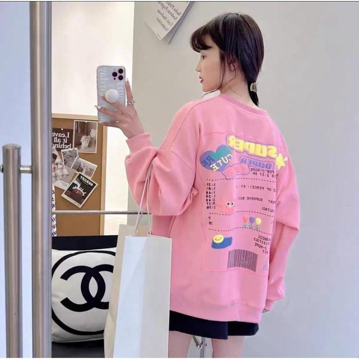 Duper Cute (2Side) Sweater Crewneck Bahan Fleece  - DUSTY