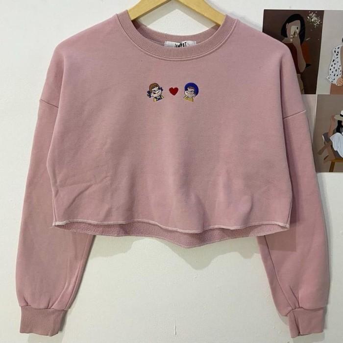 Peko Cartoon Milku Bordir Crope Sweater Bahan Fleece(Ps)