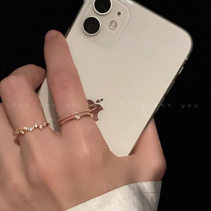 2pc Cincin Bintang Berlian Rusak Mengkilap Cincin Emas Mawar Elegan