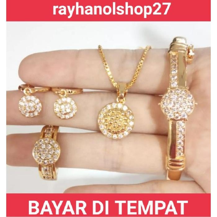 Set perhiasan wanita dewasa Titanium anti karat full mutiara