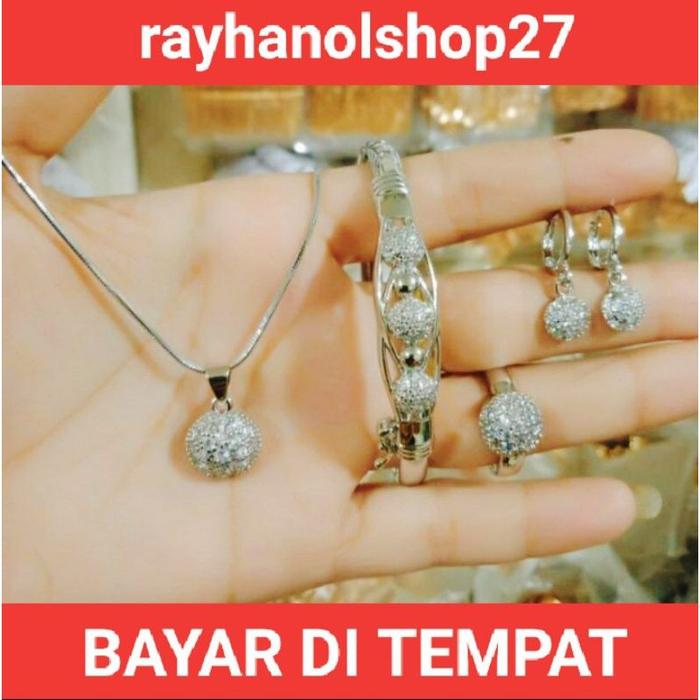 SET WANITA TITANIUM SILVER MOTIF TERBARU ANTI KARAT LAPIS EMAS PUTIH