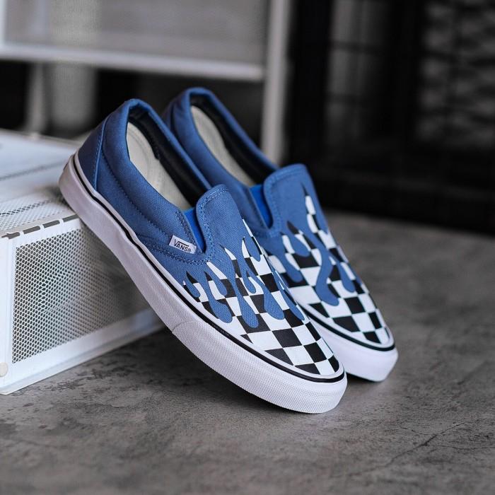 Sepatu Vans Slip On Checkerboard Flame Blue Original 100%