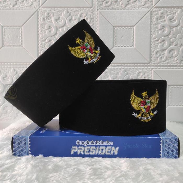 Peci Songkok Kopiah Hitam Motif GARUDA Tinggi 9cm - Songkok Anak Laki