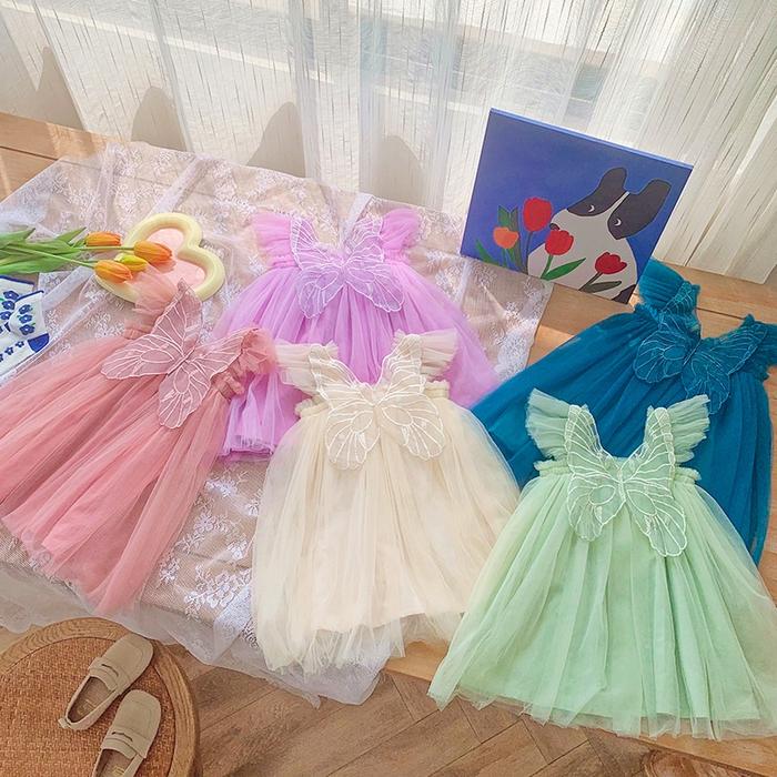 Dsk01 New Dress Sayap Kupu-Kupu / Dress Tanpa Lengan Anak Perempuan