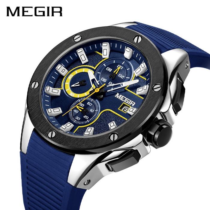 MEGIR 2053 Jam Tangan Pria Analog Chronograph Aktif Tali Silicone