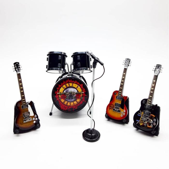 Promo Hiasan dashboard Guns N Roses Miniatur Gitar Bass Drum Dan Mic