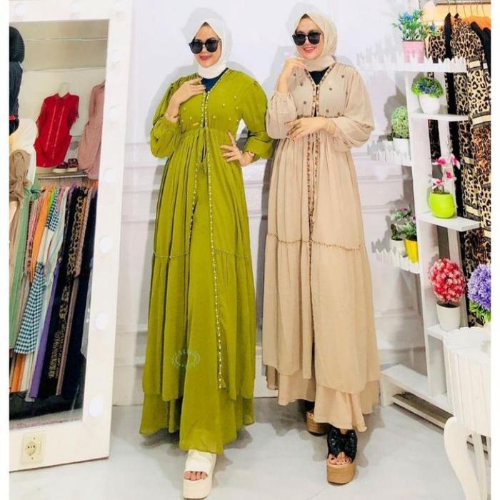 NX374 STELAN TUNIK + CELANA KULOT BAHAN CERUTY BABYDOLL LD 110 PANJANG