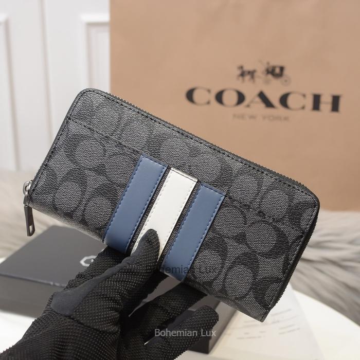 COACH Men's Long Zipper Wallet with Varsity Stripes