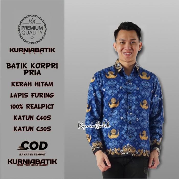 QF308 Kemeja Korpri Pria Terbaru Baju Korpri Cowok Kerah Hitam C50s
