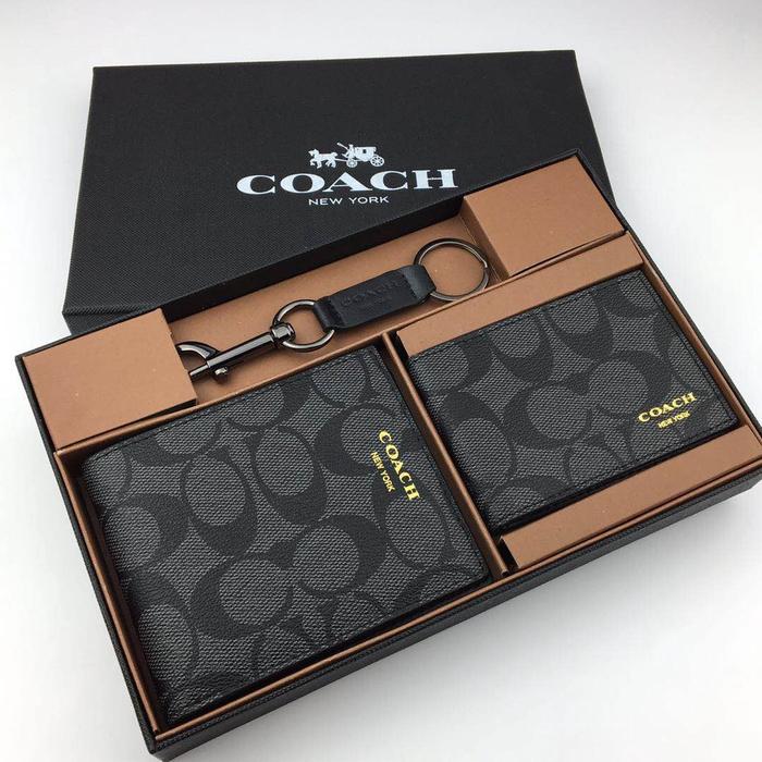74586-9 74586 Coach Men's casual short wallet with black gift box