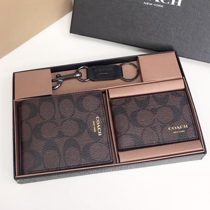 Coach Men's casual short wallet with black gift box, exquisite key