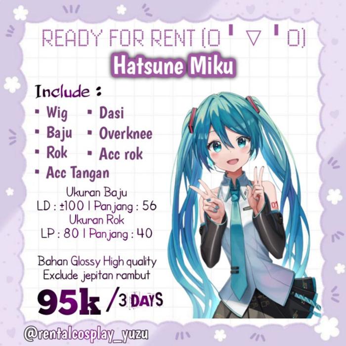 (RENTAL/SEWA) HATSUNE MIKU COSTUME COSPLAY COSPLAYER RENTAL COSTUME
