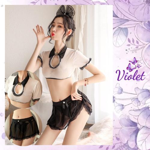 Violet Lingerie Set Cosplay + Bando + G String Seksi Model Costume