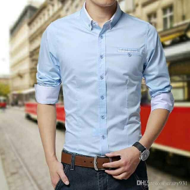 Kemeja Jumbo Lengan Panjang Polos Hem Cowok Terbaru Alexander Blue Sky