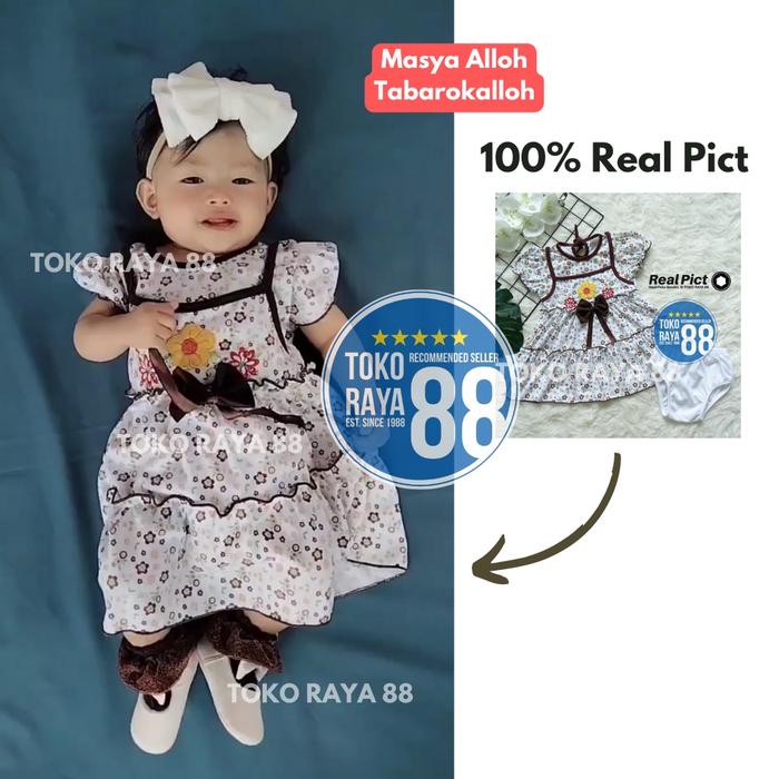 " TOKO RAYA 88, Setelan Dress Bayi 3-18 Bln, Motif Rompi Melati Bordir