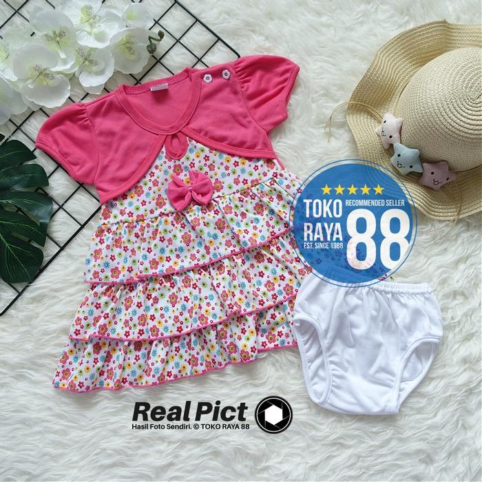 " TOKO RAYA 88, Setelan Dress Bayi 3-18 Bln, Motif Rompi Pita Bunga
