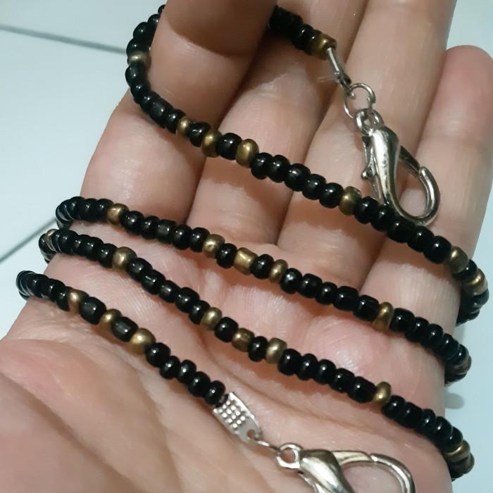 Tali Gantungan Masker/ Black Gold manik mute/ warna Hitam emas