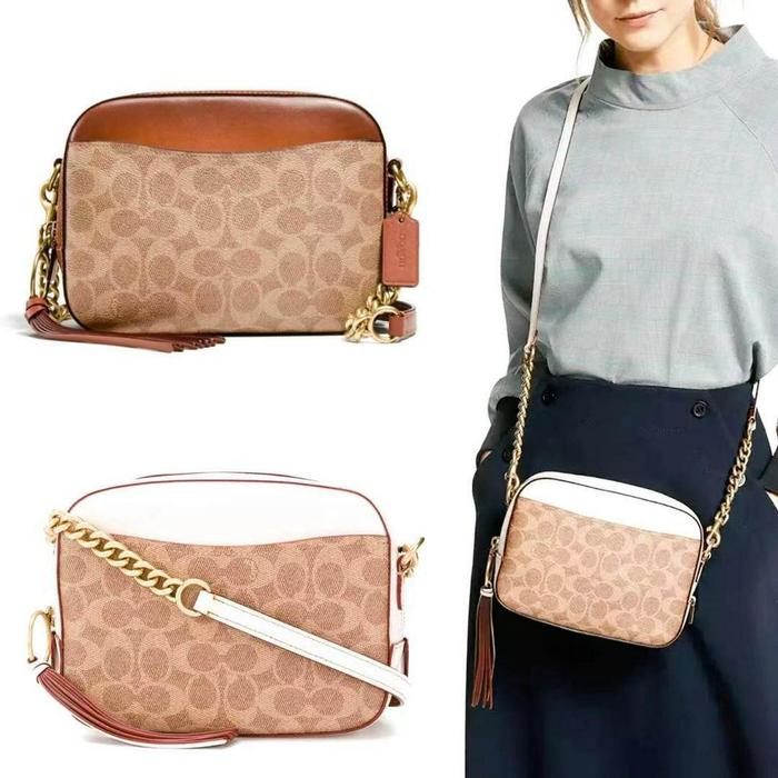 31208 Coach Cowhide + canvas material ladies one shoulder bag
